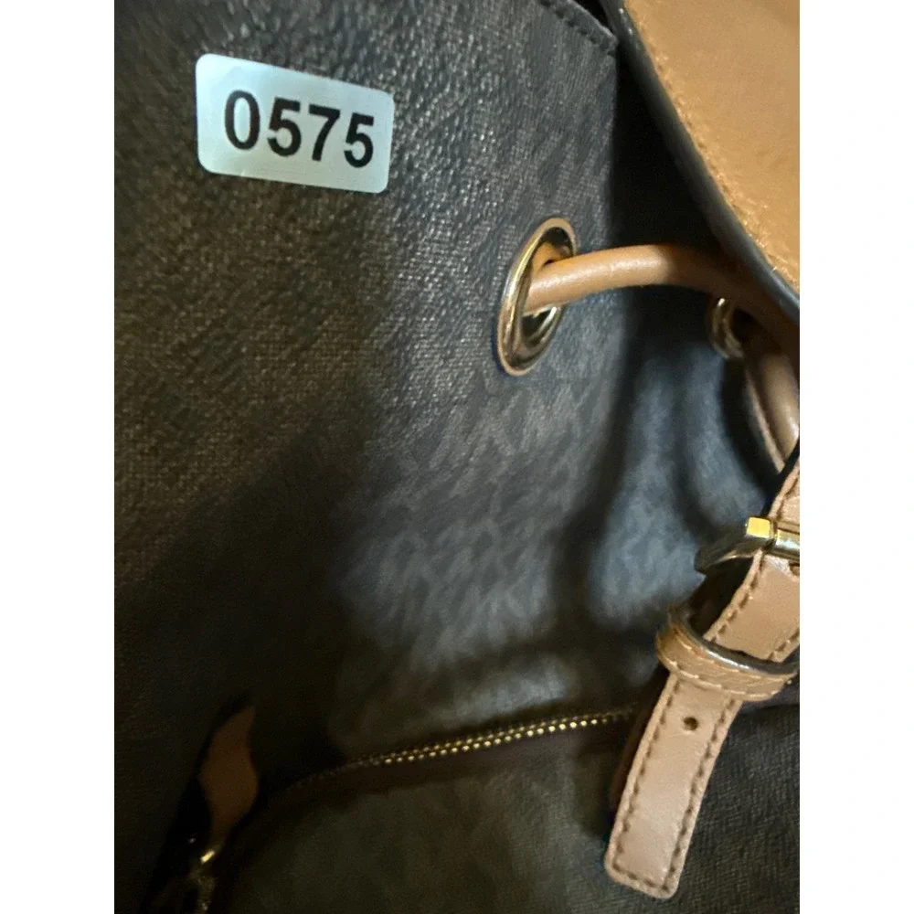 Michael Kors Abbey Cargo Backpack Womens Large Brown NWOTMonogram Leather Trim